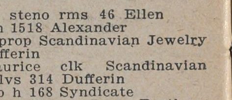 Directory entry: Godomsky Eli prop Scandinavian Jewelry Co h 314 Dufferin